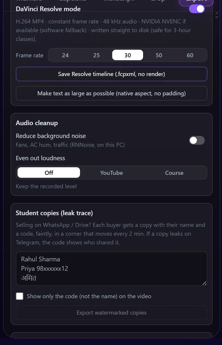 Export panel